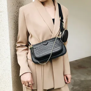 3 pcs set designer women shoulder bags pu leather purse and handbags alligator female crossbody bag wide strap messenger bag free global shipping