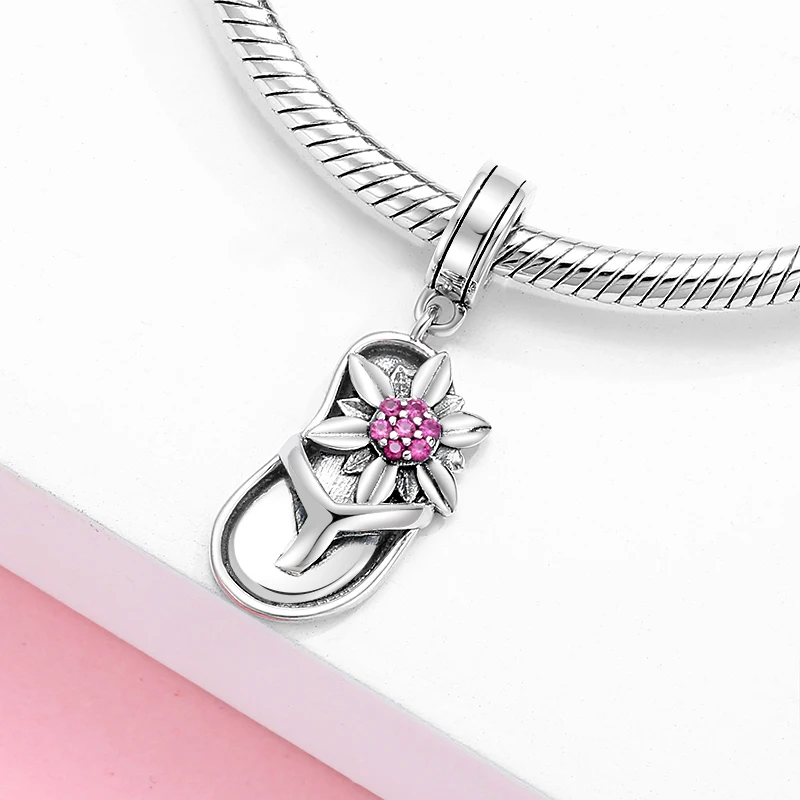 925 Серебряная розовая роза эмаль Обувь на высоких каблуках элегантный балетный