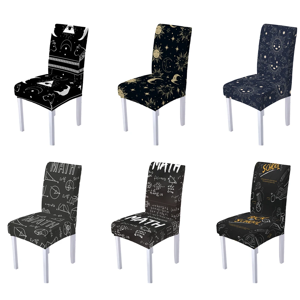 Крутой черный Съемный чехол на сиденье 1/2/4/6 шт. растягивающийся для столовой