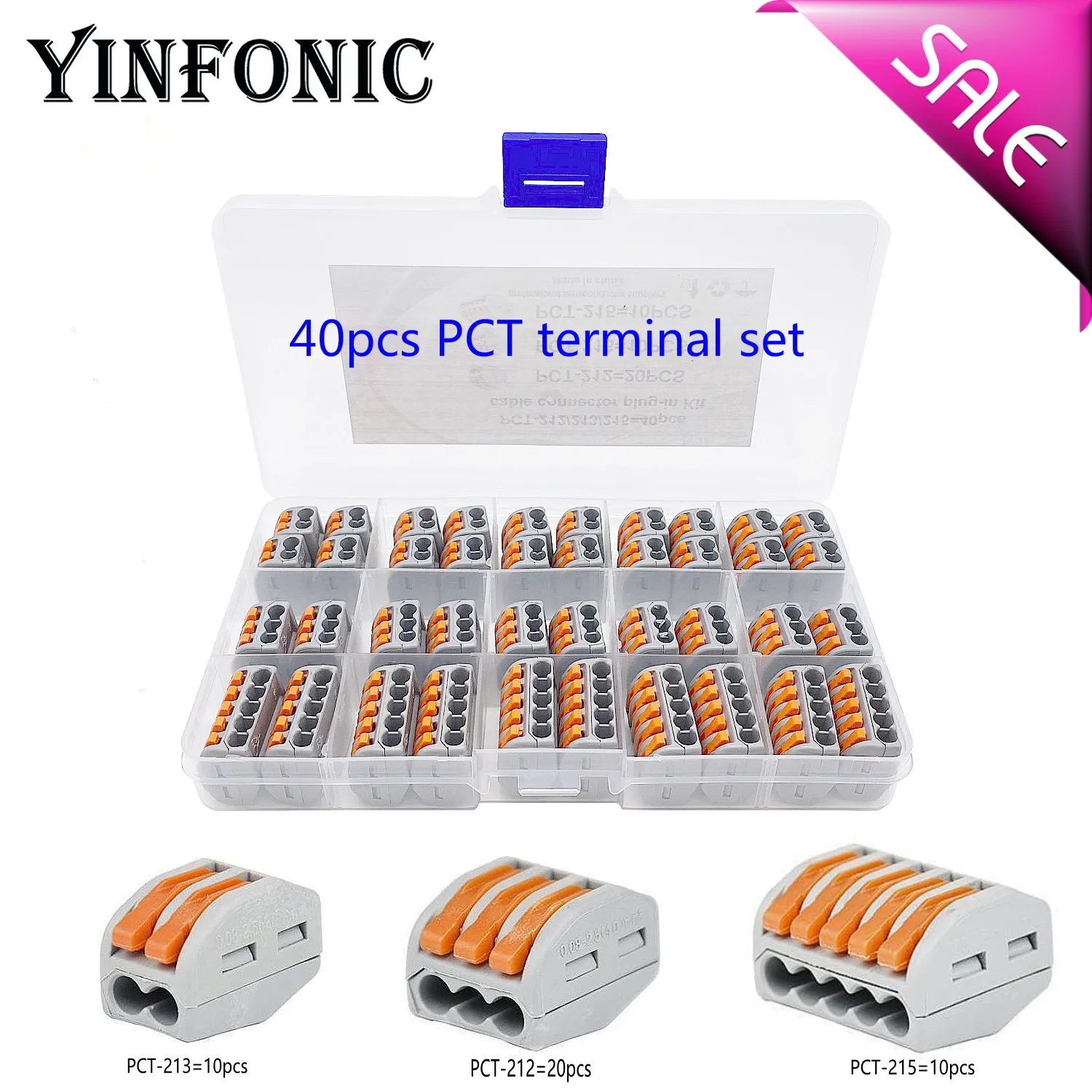 

40pcs PCT-212 213 215 2p 3p 5p Quick connection terminal with Storage Box for 4 square hard wire or 0.08-2.5 square soft wire