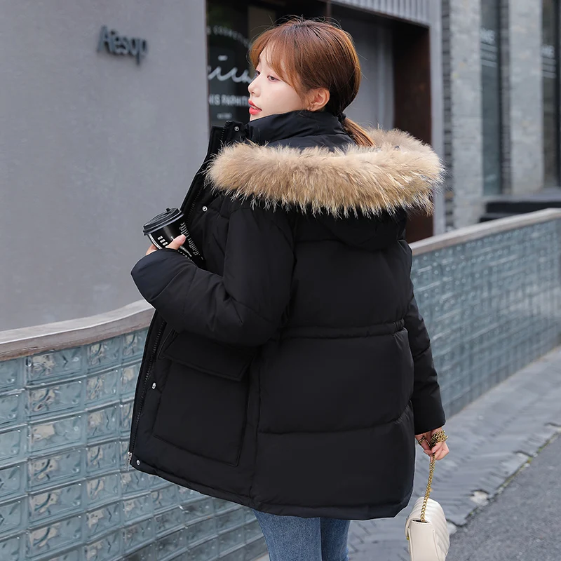 

Fashion Real Fur Solid Ladies Winter Jacket Coat Full Sleeve Zipper Warm Hooded Women's Down Parka
