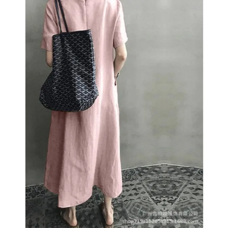 Однотонные свободные миди платье для женщин из хлопка с v-образным вырезом