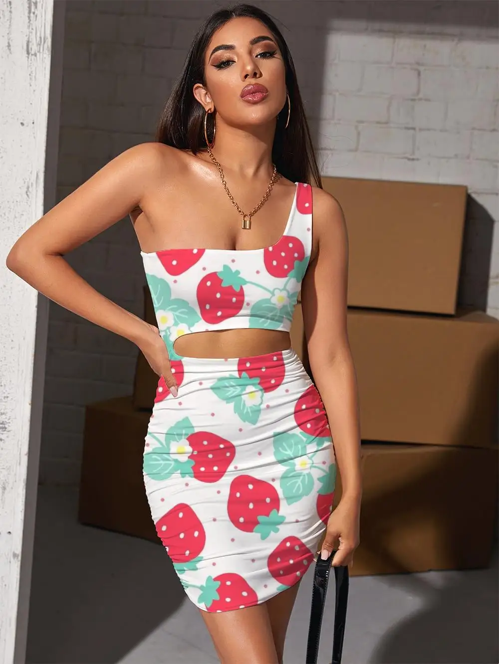 

Giyu Brand Strawberry Dress Women Flower Hollow out Dresses Lovely Halter Sleeveless Harajuku Vestido Sexy Womens Clothing