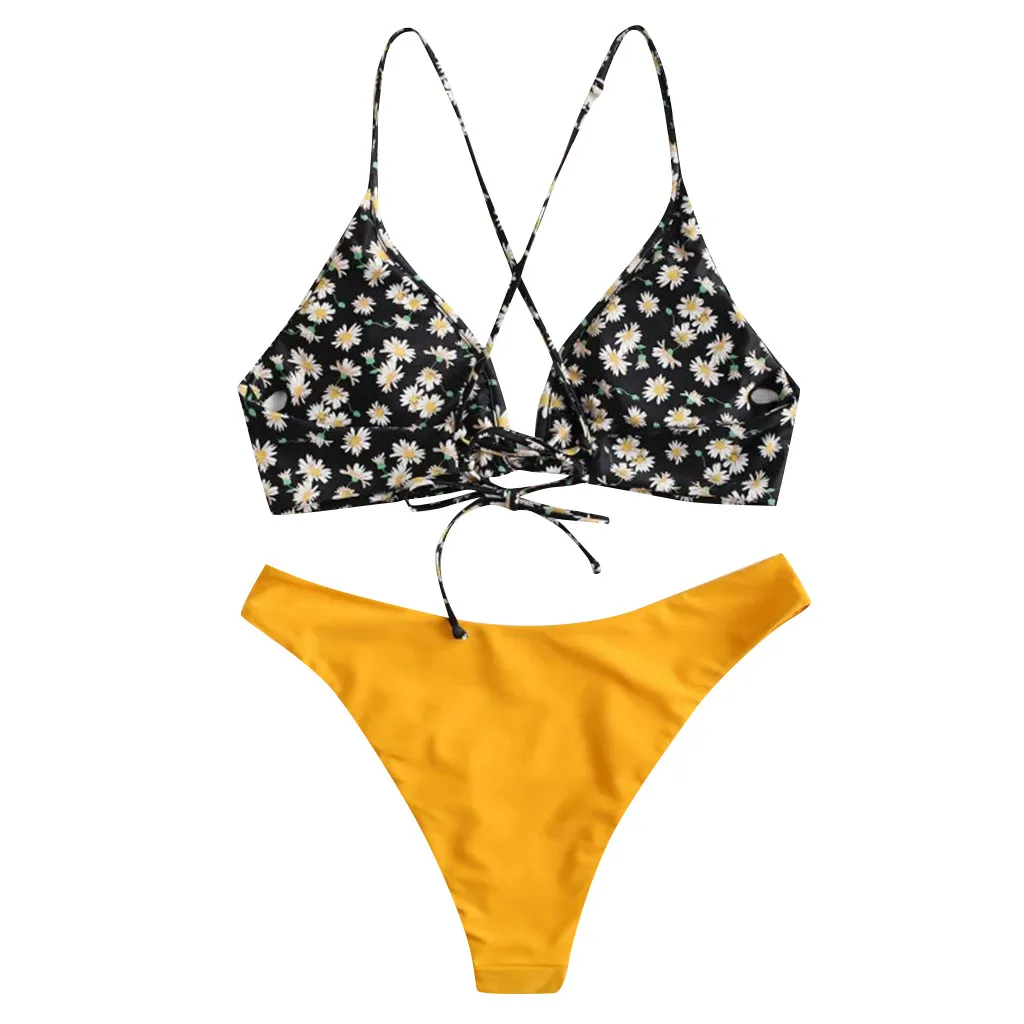 Женский комплект нижнего белья с цветочным принтом и ромашками из двух предметов