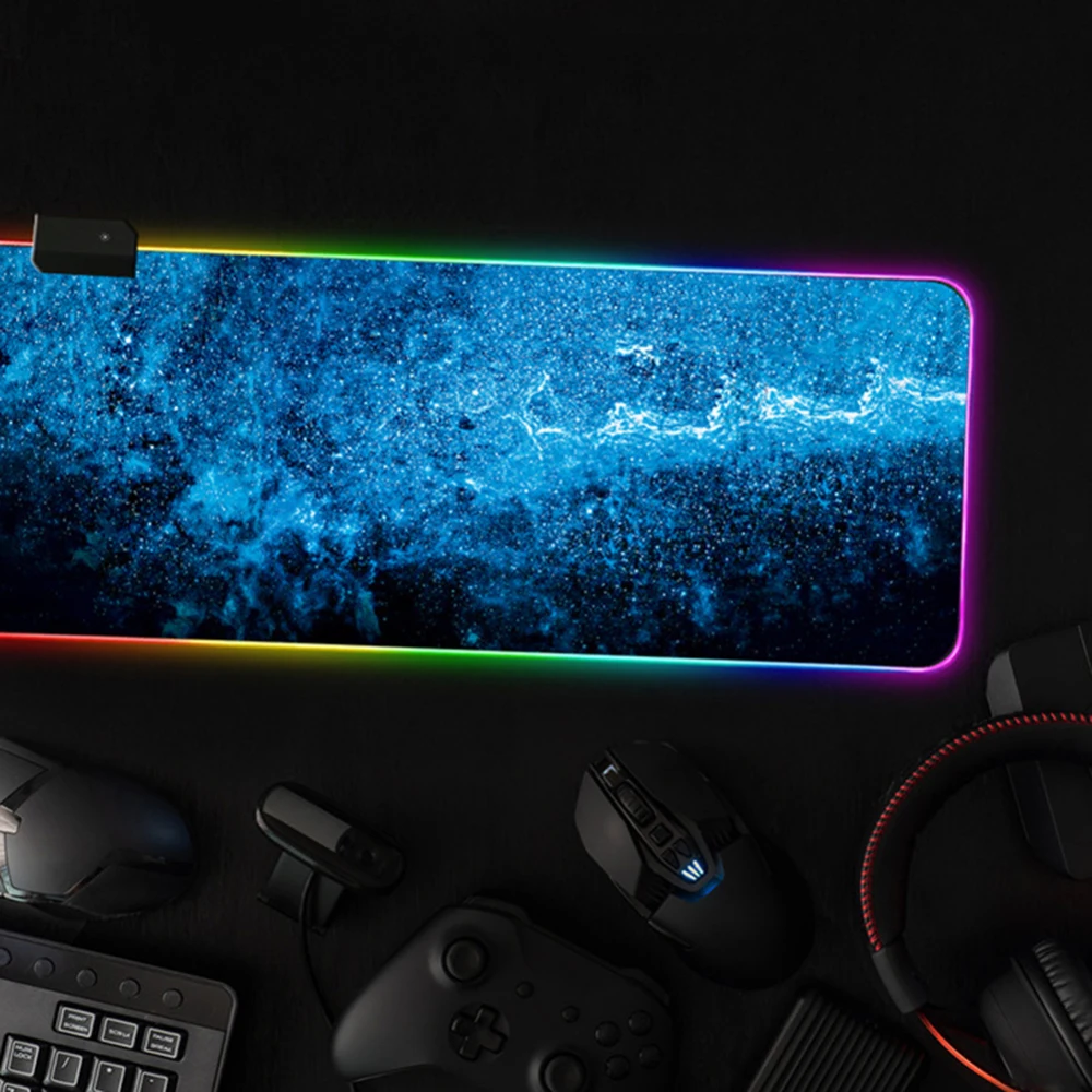 Большой размер игровой коврик для мыши RGB светодиодный светильник большой коврик для мыши офисная компьютерная клавиатура Звездный коврик для мыши резиновый противоскользящий коврик для мыши