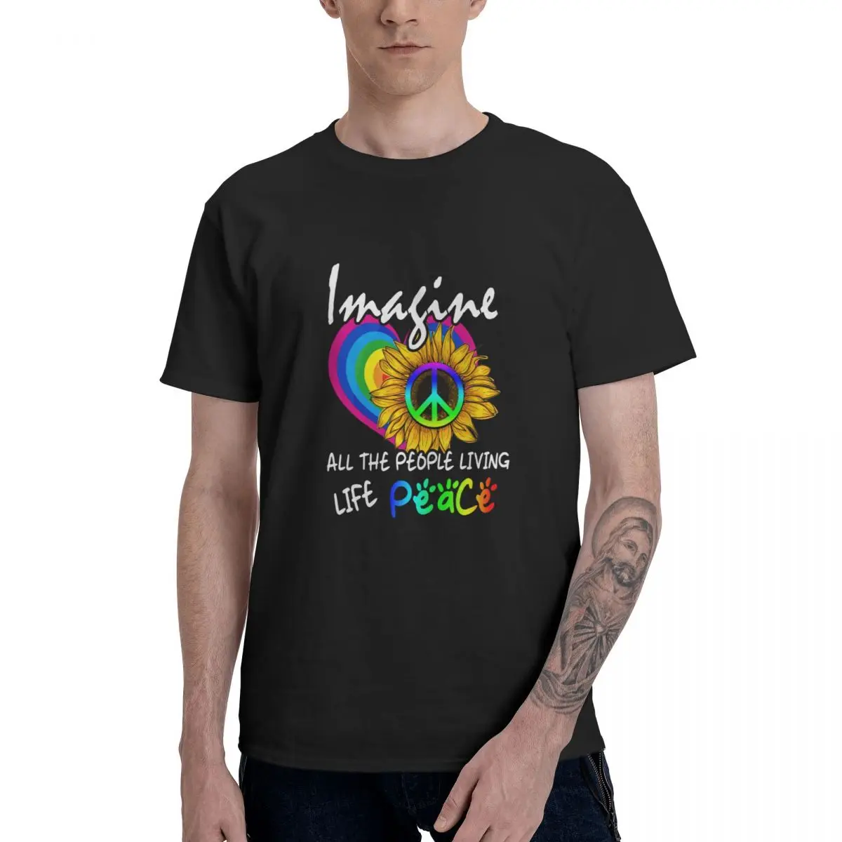 

ALL THE PEOPLE LIVING LIFE IN PEACE LGBT Gay Graphic Tee Men's Basic Short Sleeve T-Shirt Aesthetic Clothes Funny Tops