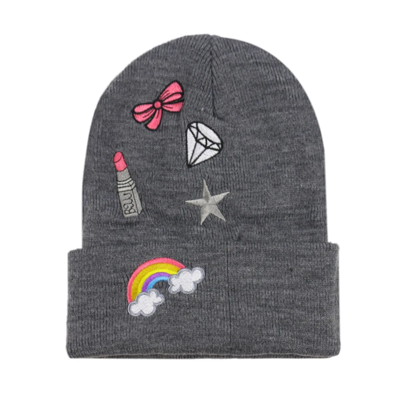 Женская Шапка бини FOXMOTHER черная серая радужная с вышивкой в виде звезды для зимы