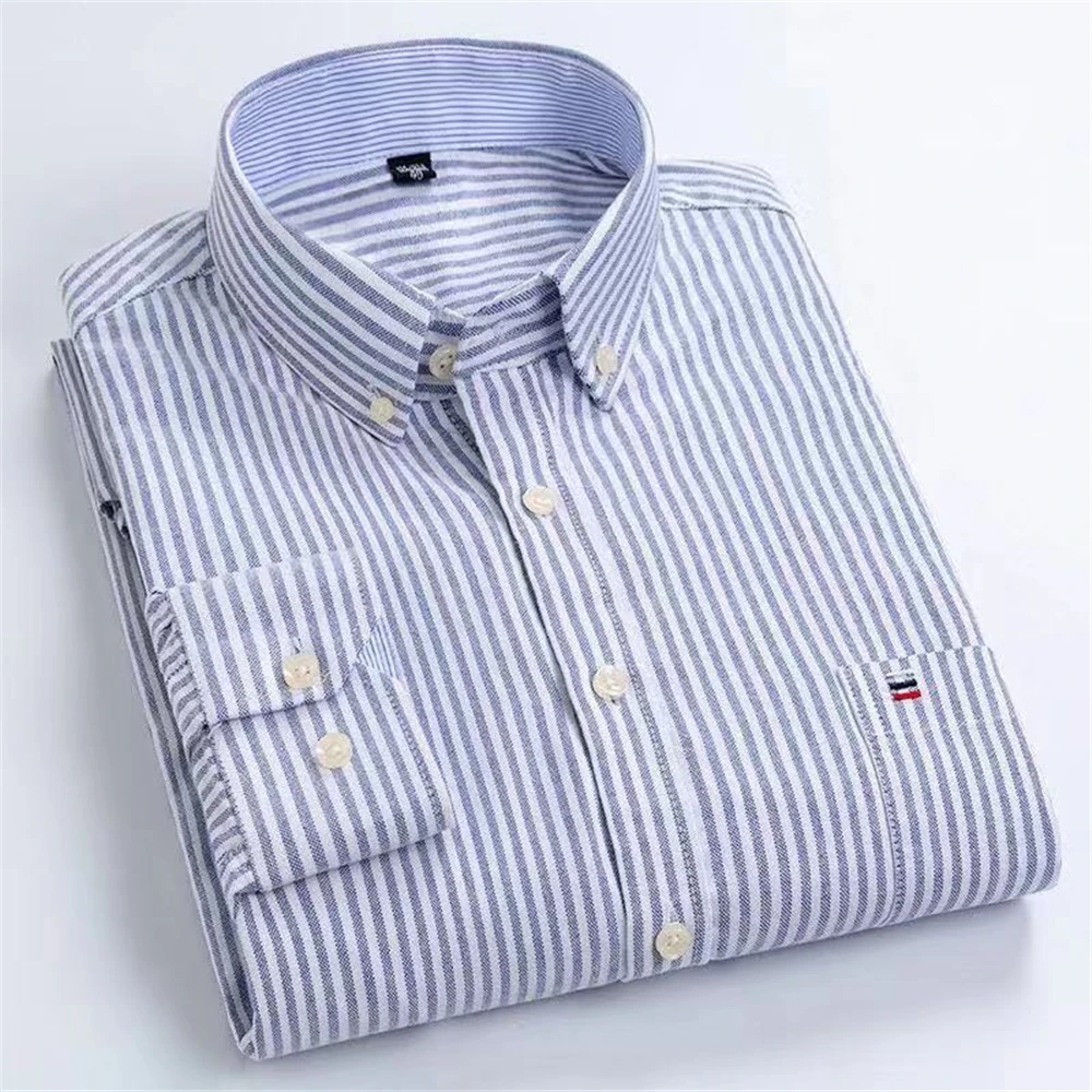 

Long Sleeve Business Men Shirt Novelty Striped Causal Wedding Blouse Fashion Vacation Oversized Shirts Male Office Clothing