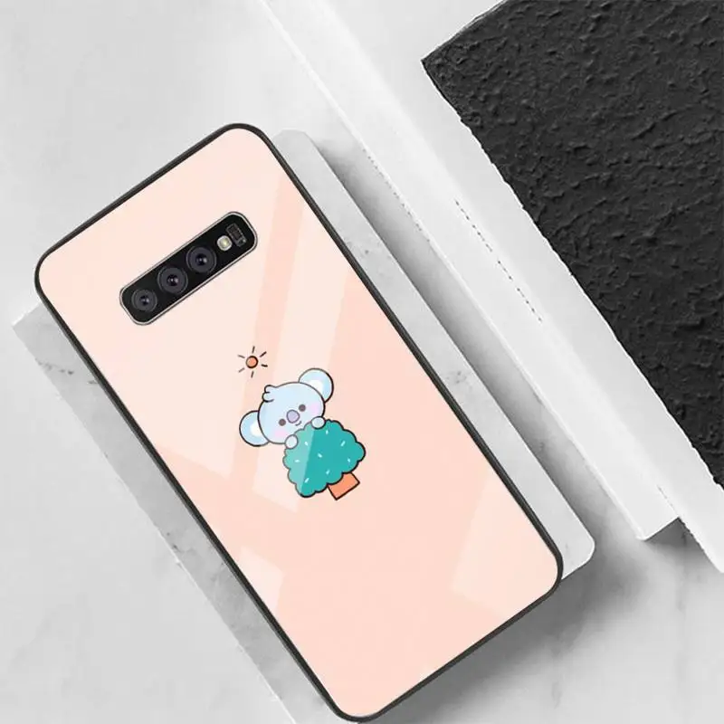 

Lovely Animal sleeping koala Back Cover For Samsung Cases S20 Plus S10 NOTE 8 9 10 10PRO Tempered Glass Soft Silicone Edge