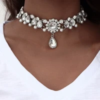 boho 9 colors luxury rhinestone pearl water drop pendant choker necklace for women sexy crystal collar choker statement necklace