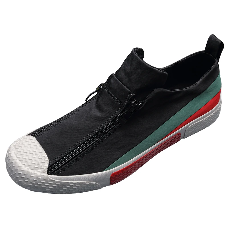 

British Fashion Men's Vulcanized Canvas Shoes 2021 Spring New Casual Lazy Loafer Shoes Men's Trend Two Zip Men Sneakers Shoes