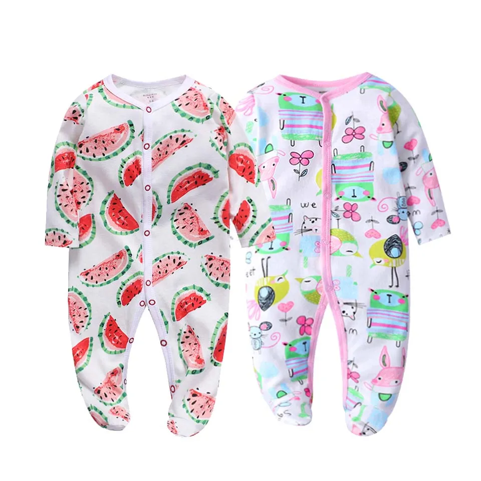 2Pcs/set Newborn Baby Footies Cotton Baby Boy Footies For Kids Clothes Long Sleeve Baby Pajamas Baby Girl 0-12M