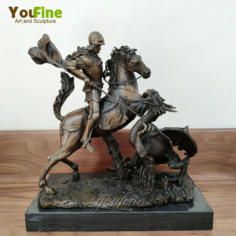 

Bronze Warrior Sculpture Medieval Bronze knight Statue Western Vintage Art Crafts With Marble Base For Home Decoration Ornament