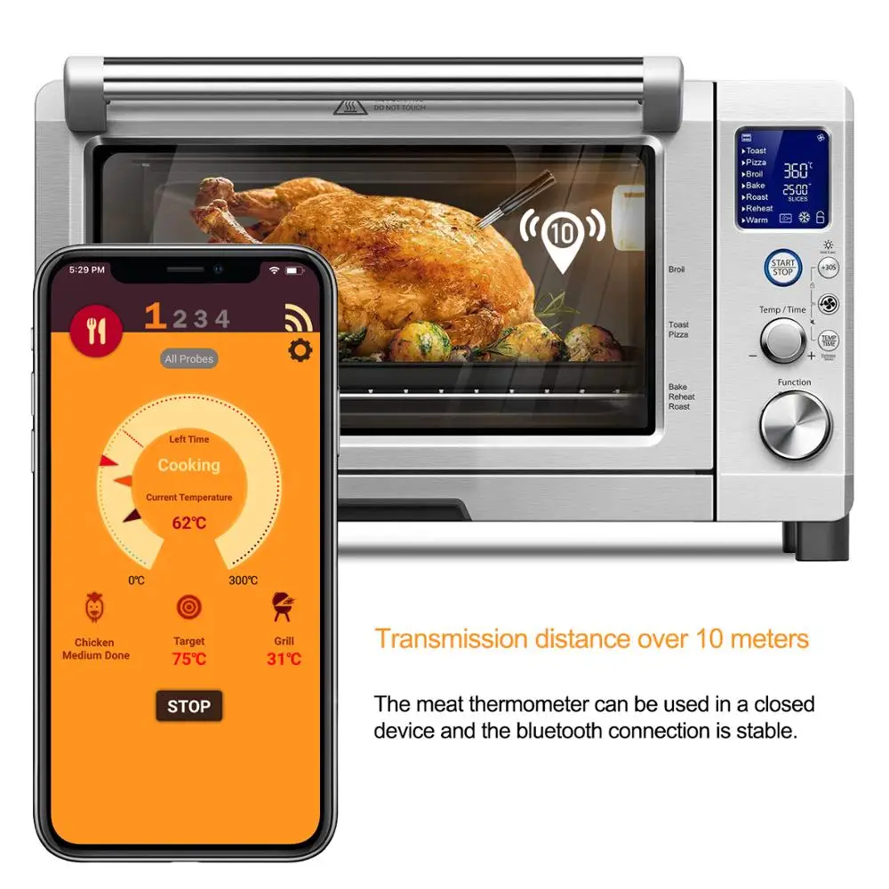 

IP67 Waterproof Wireless Digital Meat Thermometer for Oven Grill Kitchen BBQ Barbecue Smoker Cooking Food Thermometer Great Gift