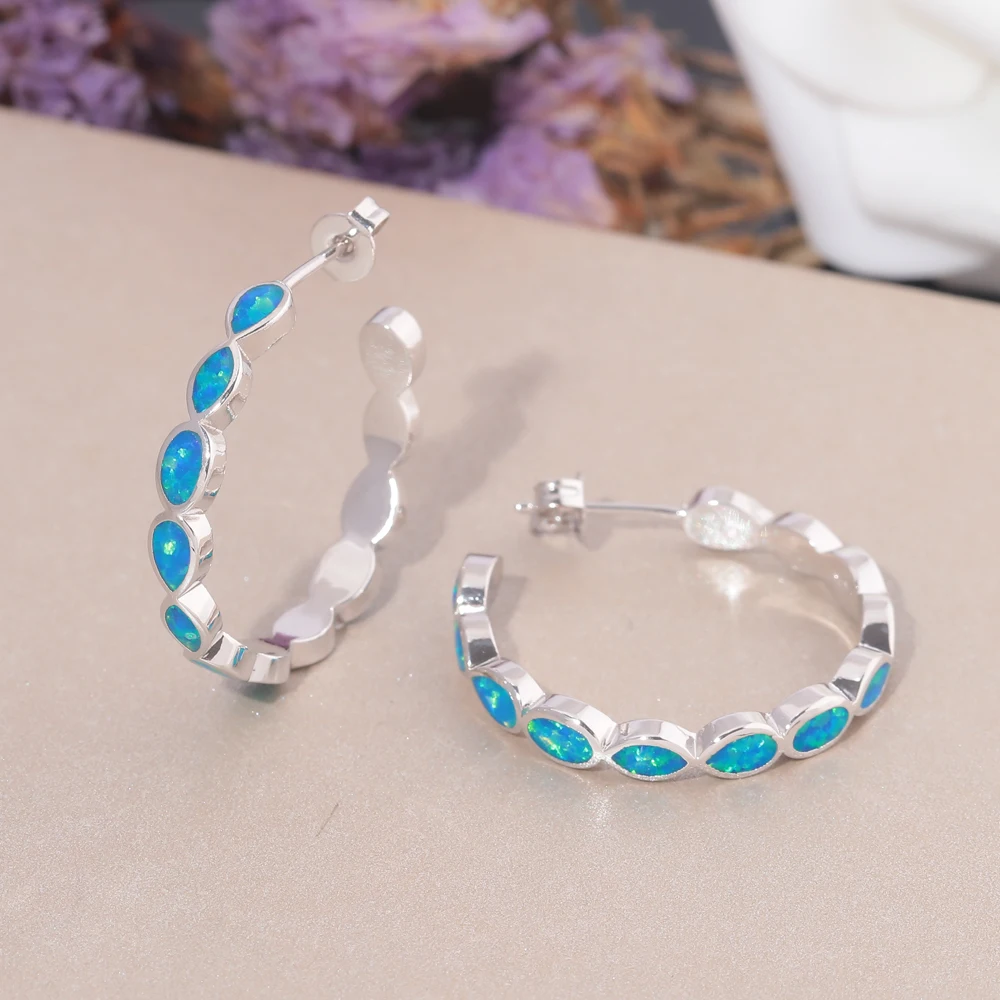 Женские сережки-гвоздики CiNily сережки с синим белым огненным опалом и