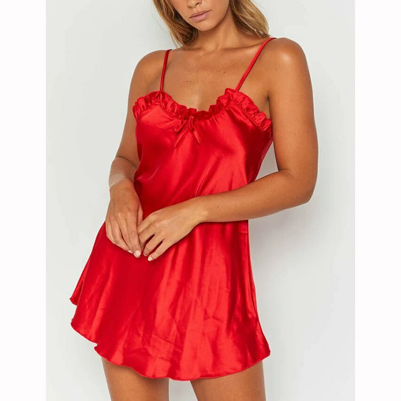 

Kayotuas Women Dress Sexy Sleepwear Nightgowns Nightdress Strap Frill Sleepshirt Ruffles Sleeveless Ladies Summer Costume
