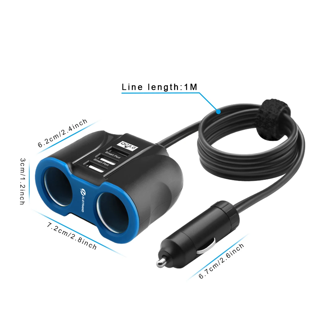 Автомобильное зарядное устройство Rocketek с несколькими usb портами 3A 3 быстрая