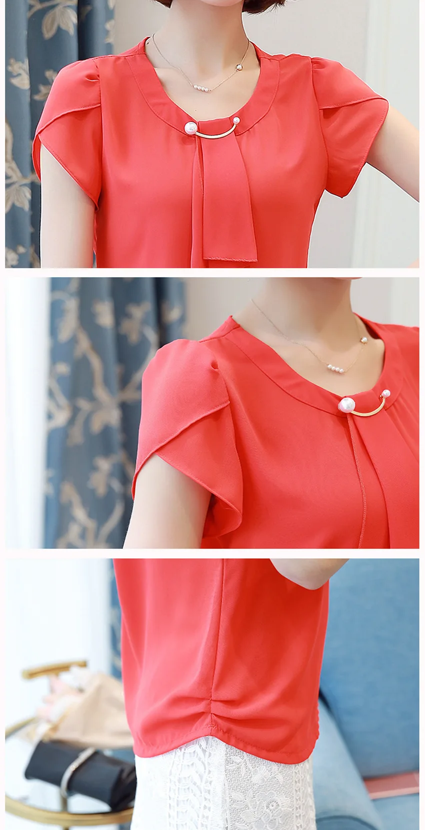 Русская модная леди Летняя блузка женская шифоновая рубашка офисная работа