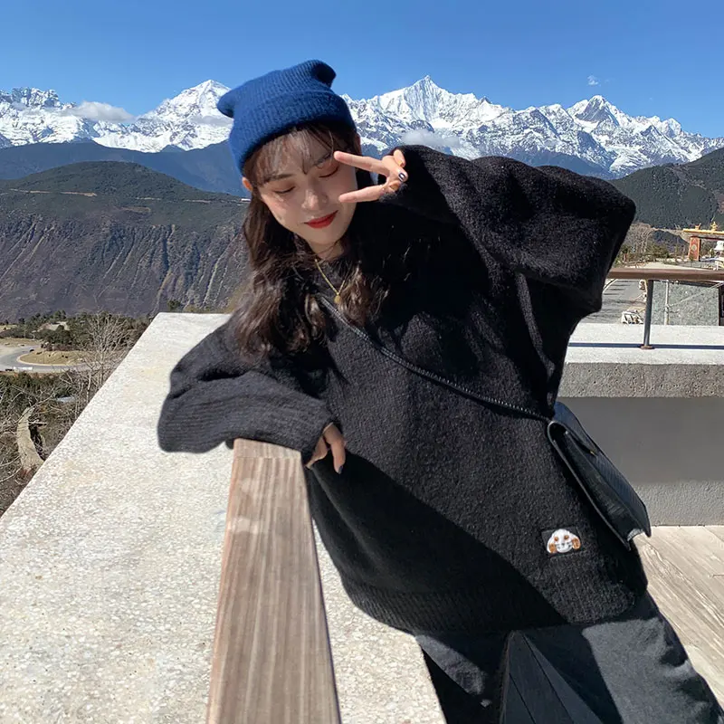 6 colors 2019 autumn and winter candy color loose cartoon dog thick warm sweaters womens pullovers (X1212) | Женская одежда