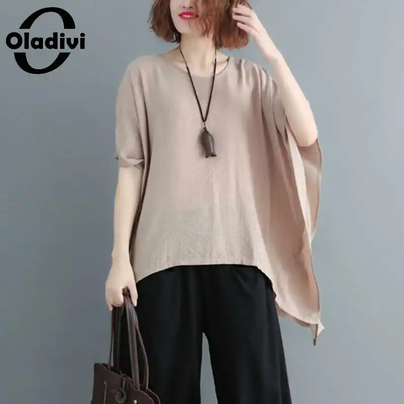 

Блузка Oladivi женская из хлопка и льна, свободного кроя, большого размера, 3XL, 4XL, 5XL, 6XL, 8XL, лето 2021