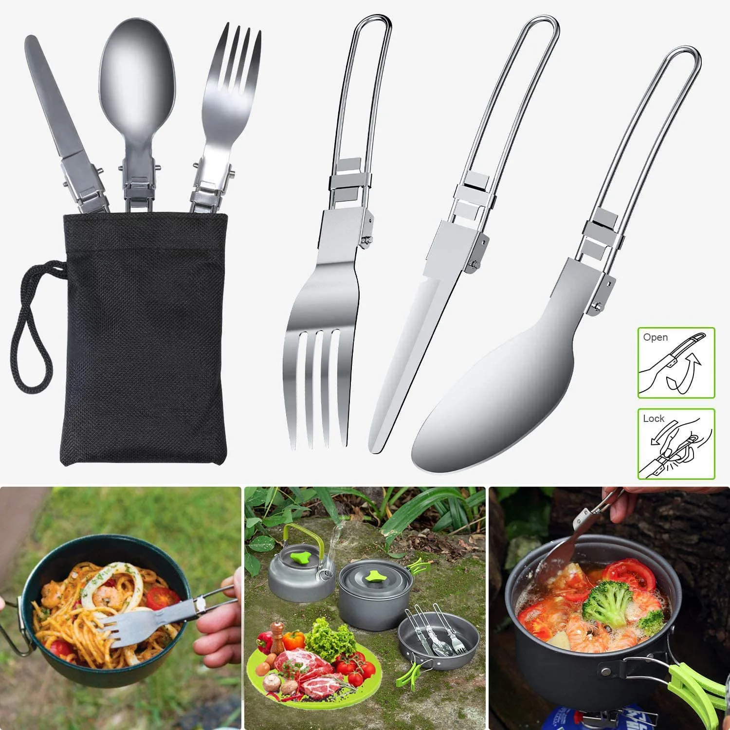 

14Pcs Camping Equipment Outdoor Cookware Set Kettle Frying Pan Pot Travel Dinner Set Utensils Camping Tableware Fork Knife Spoon