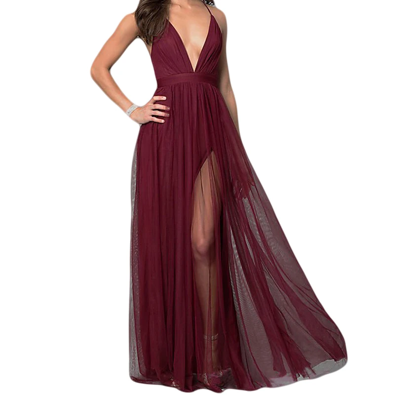 

Formal wear summer fashion women's deep V sling sexy backless, perspective split, A-line skirt, dress female