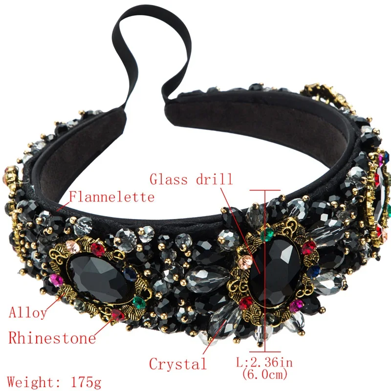 

DUOJIAOYAN Baroque Crystal Headband Women Glass Diamond Elastic Hairband Water Drill Flash Hair Accessories Queen Crown