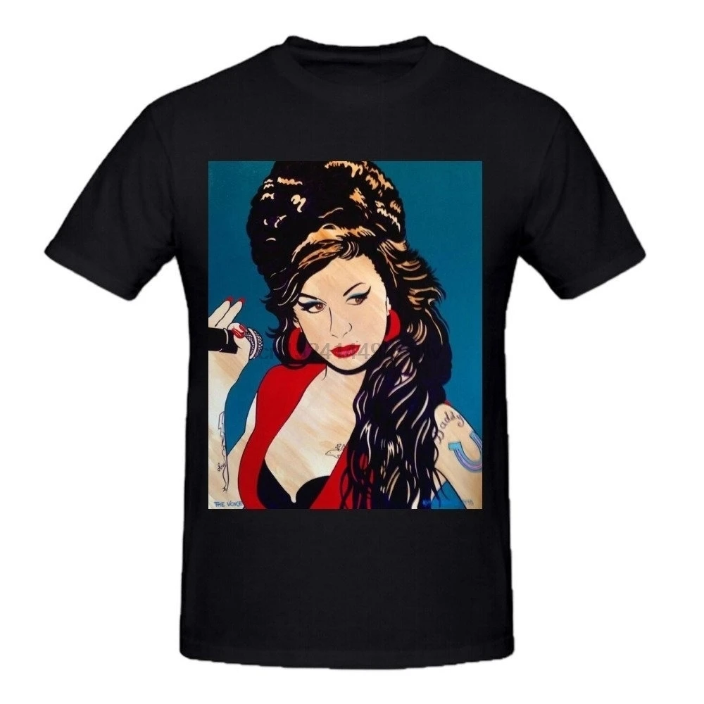Дизайн Мультфильм Amy Winehouse Мужская футболка из хлопка с круглым вырезом|Мужские