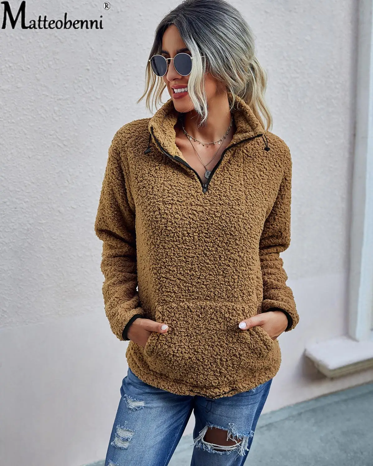 

New Female Solid Color Hoodies Plush Long Sleeve Women Winter Warm Oversize Pullover Hoodies Plush Pullovers Top Casual Hoodies