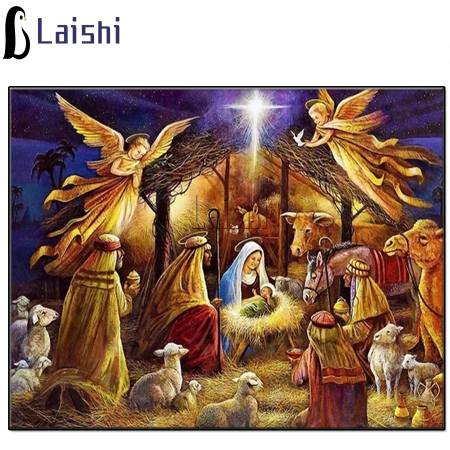 

Алмазная живопись, вышивка крестиком, день рождества, «сделай сам», круглая квадратная мозаика, полная вышивка стразы, Соломенный Дом, рожде...