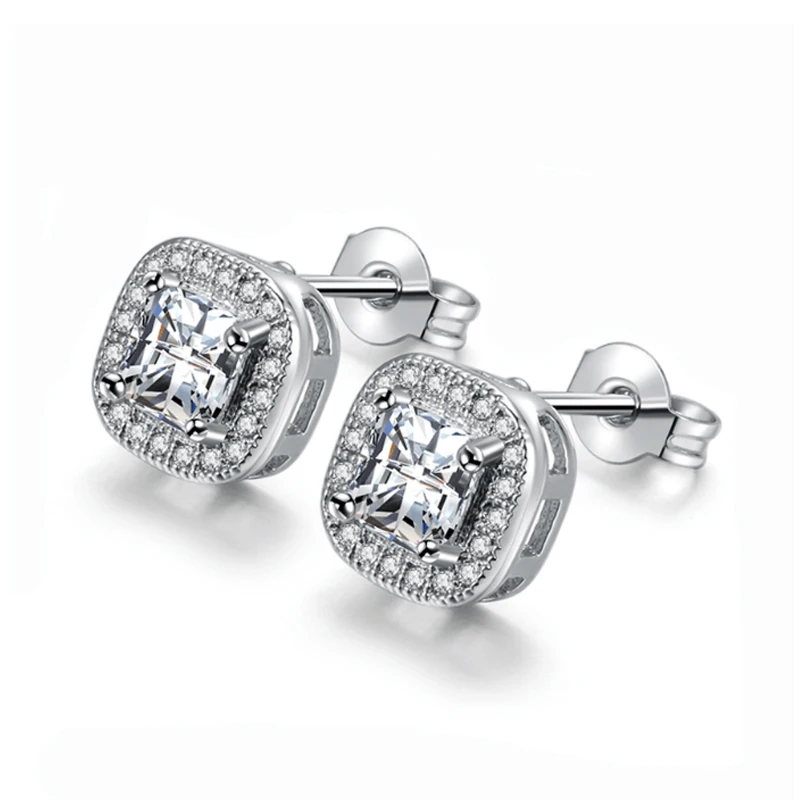 Женские серьги гвоздики MDEAN из белого золота свадебные с цирконием класса ААА