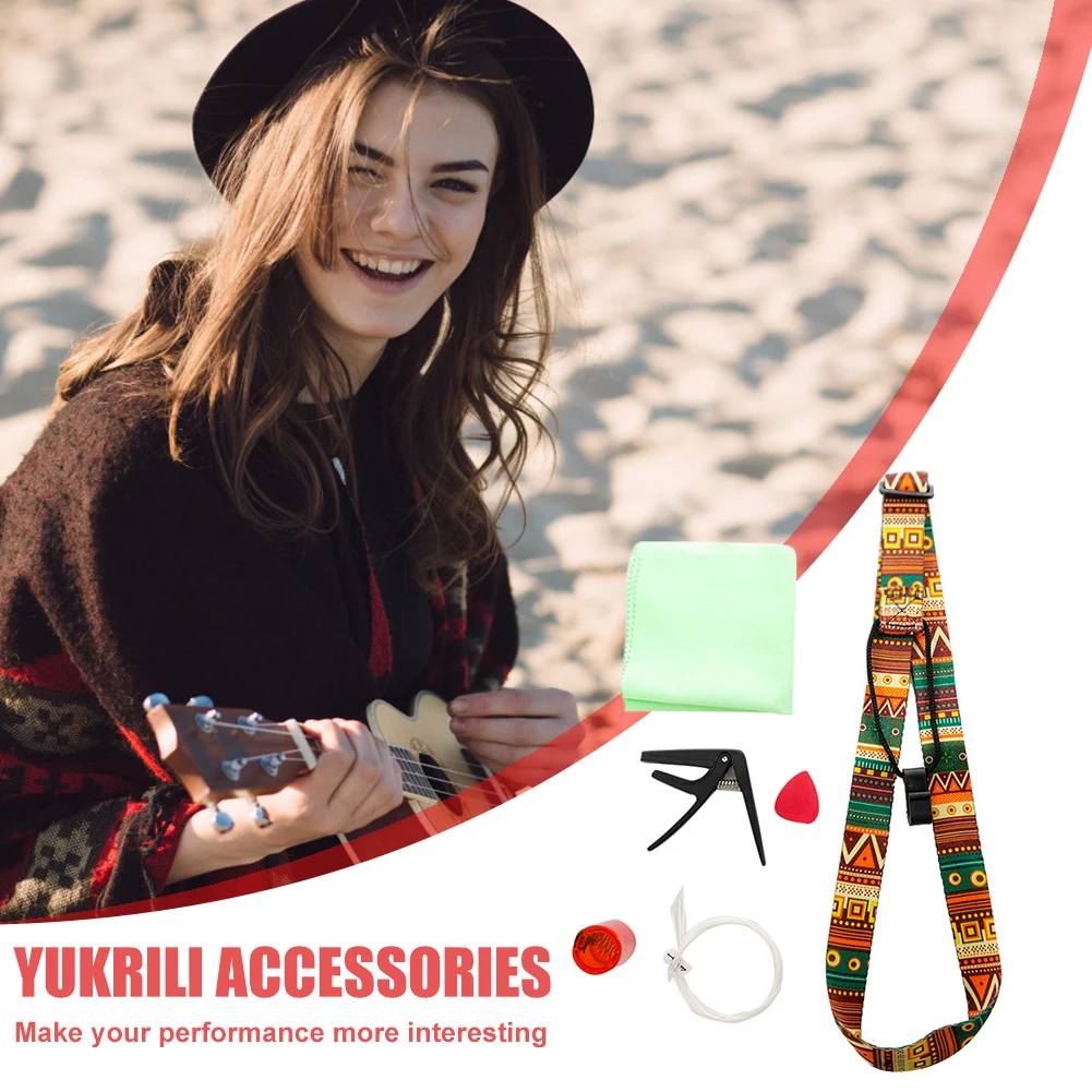 

6pcs/Set Ukulele Strap with Pick Tuner Thumb Hammer Adjustable Belt Instrument Lightweight Portable Music Element