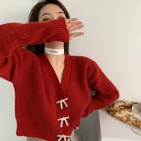 spring 2021 new foreign style net red fashion gentle wind base short knitted cardigan v neck sweater coat women
