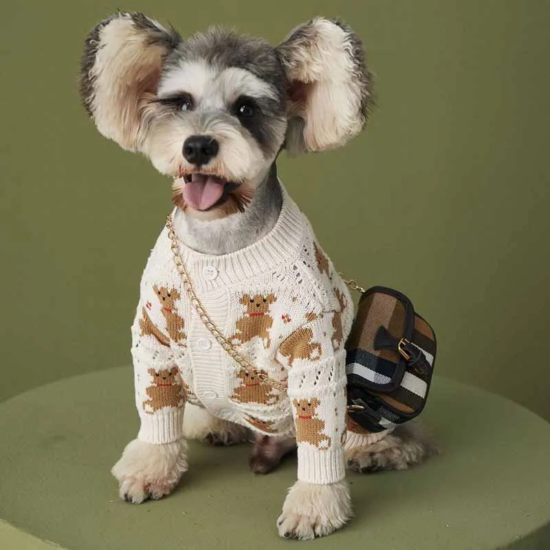 

Filhote de cachorro roupas outono e inverno novo urso camisola cardigan teddy schnauzer pomeranian vip bonito pet jacket