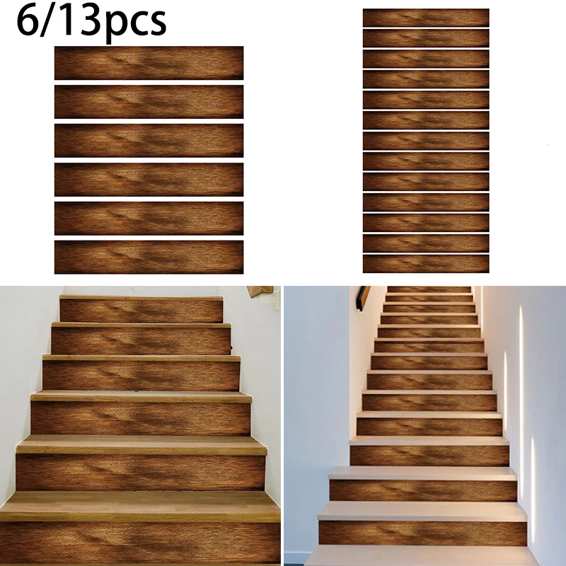 

18 * 100cm Stair Stickers PVC Removable Wood Pattern 6/13Pcs High quality