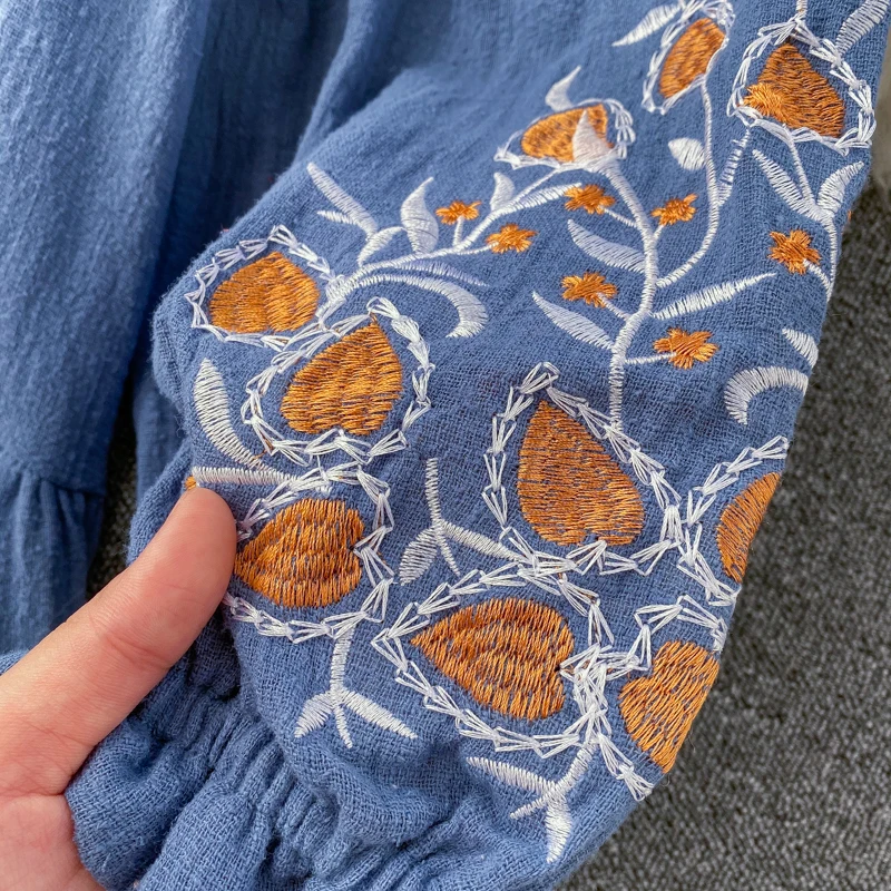 Новинка 2020 Винтажные льняные топы женская рубашка с пышными рукавами и v образным