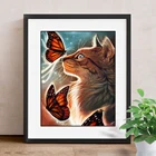 Полноразмерная алмазная живопись с кошкой 5D, алмазная вышивка сделай сам, Бабочка, мозаика, украшение для дома, животное, картина Стразы