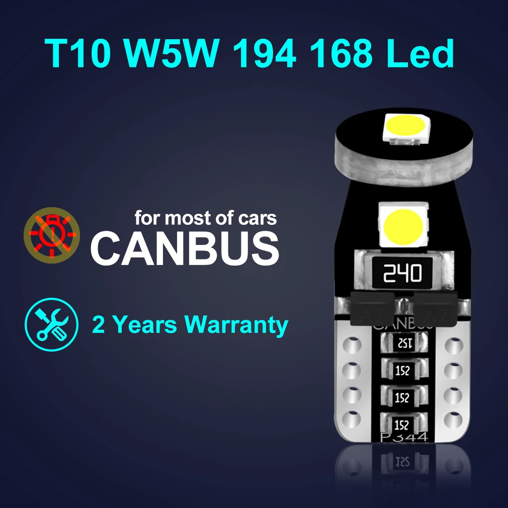 2 шт. T10 W5W Светодиодный лампочки Canbus Габаритные фонари для автомобиля лампа