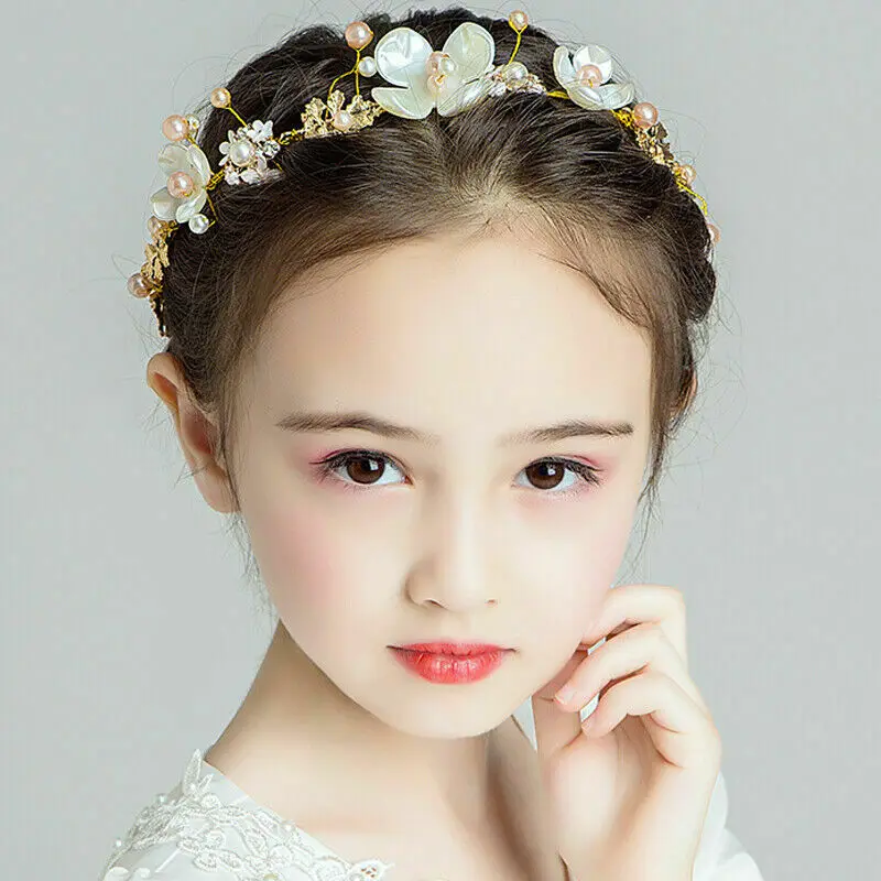 Gold Rhinestone Flower KIds Girl Tiara Crown Headband Headpiece Wedding Party Headwear | Детская одежда и обувь