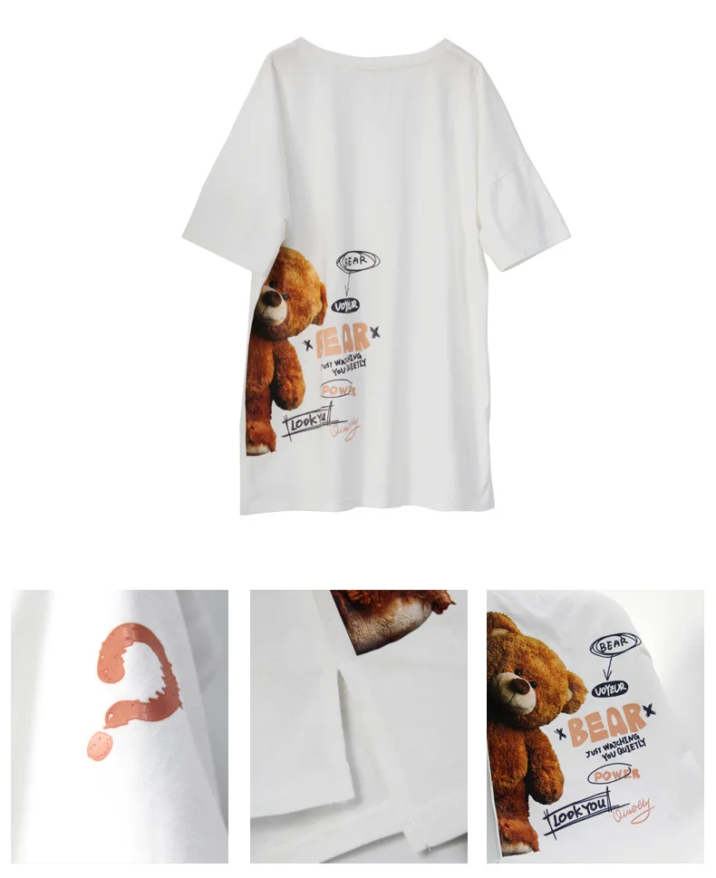 

10 12 years Kids Girls Cartoon Bear Print Short Sleeve Long Tops 2021 New Summer Oversize Teen Girls T-shirt
