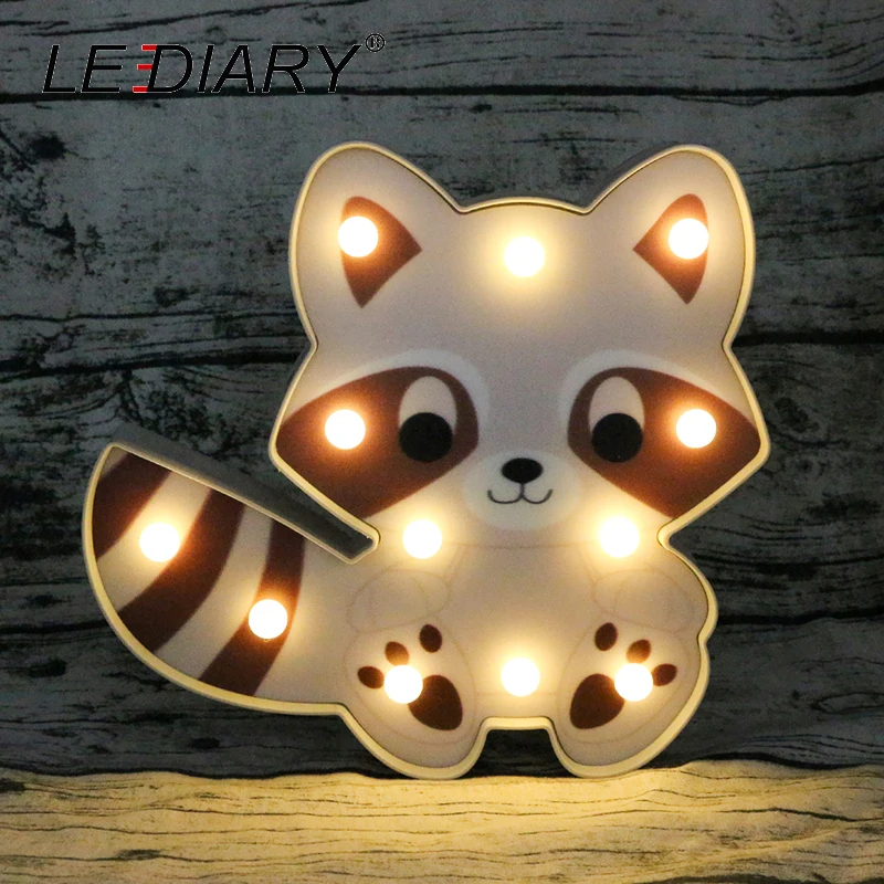

LEDIARY 3D Colorful Animal LED Night Lights Cute Panda Lion Raccoon Shape Bedside Table Lamp For Kids Toy Children's Day Gift