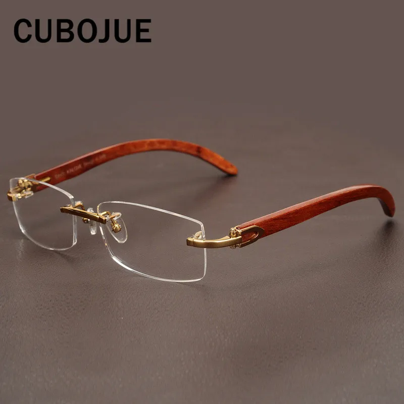 Cubojue, деревянные очки, мужские, золотые, без оправы, оправы для очков, для мужчин, близорукость, диоптрий, оптические, по рецепту, роскошный бренд, для мужчин