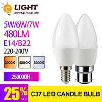 1 piece c37 5w 6w 7w e14 b22 220v 240v 3000k 4000k 6000k led candle bulb for home decoration led lamp home decoration