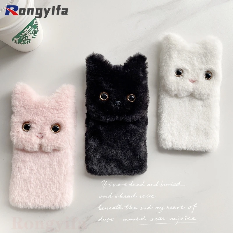 for xiaomi mi 11 10 ultra 10t 9 pro 10s cc9 note 10 a3 a2 lite poco x3 pro nfc cute cat ears phone case plush back cover free global shipping