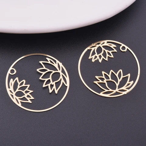 Розовые круглые шармы лотоса из меди 6 шт