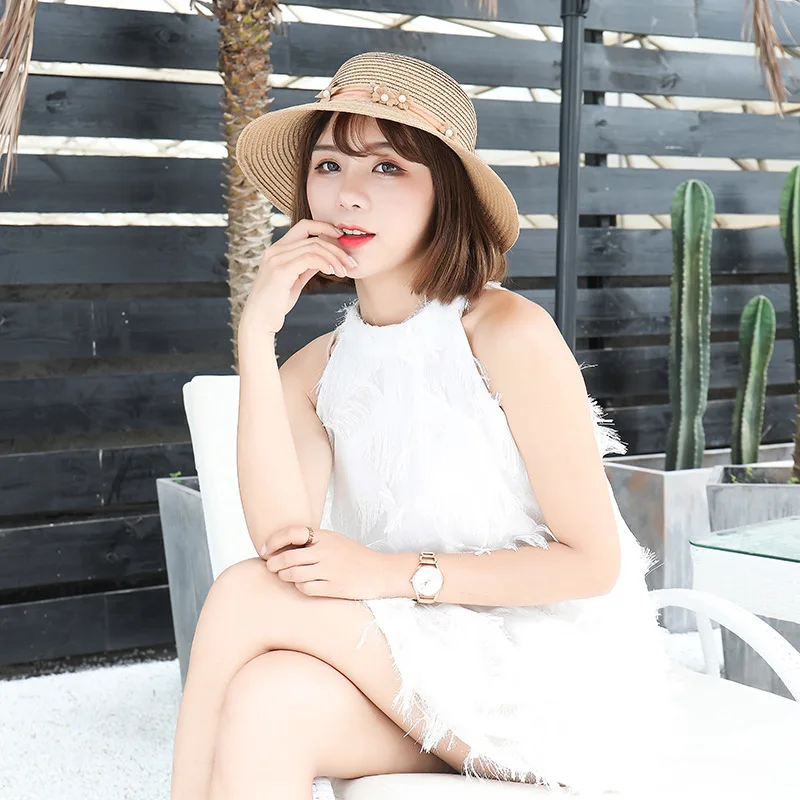 Женская пляжная соломенная шляпа BADAMANA Повседневная Панама с маленькими цветами