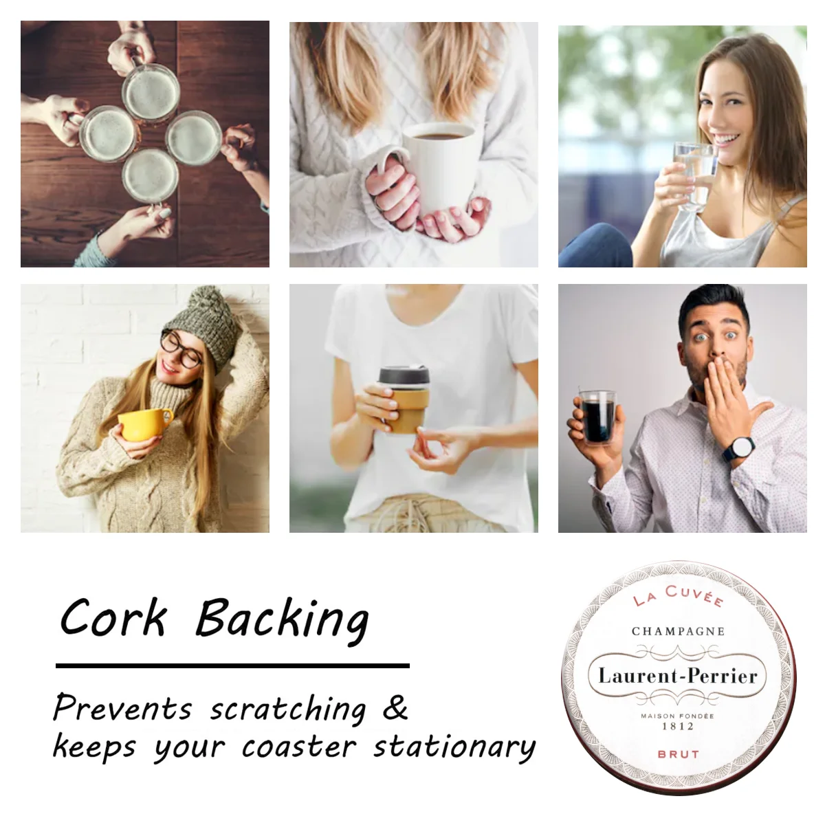 

Laurent-Perrier Champagne Round Cork Coasters, Ceramic Material, Suitable for Dining Tables, Desks, Restaurants bybd04