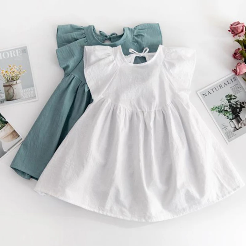 

Summer Toddler Baby Girl Princess Dress Kids Cotton Causal Dress Ruffles Pure Color Baby Girl Clothing Korean Japan Style