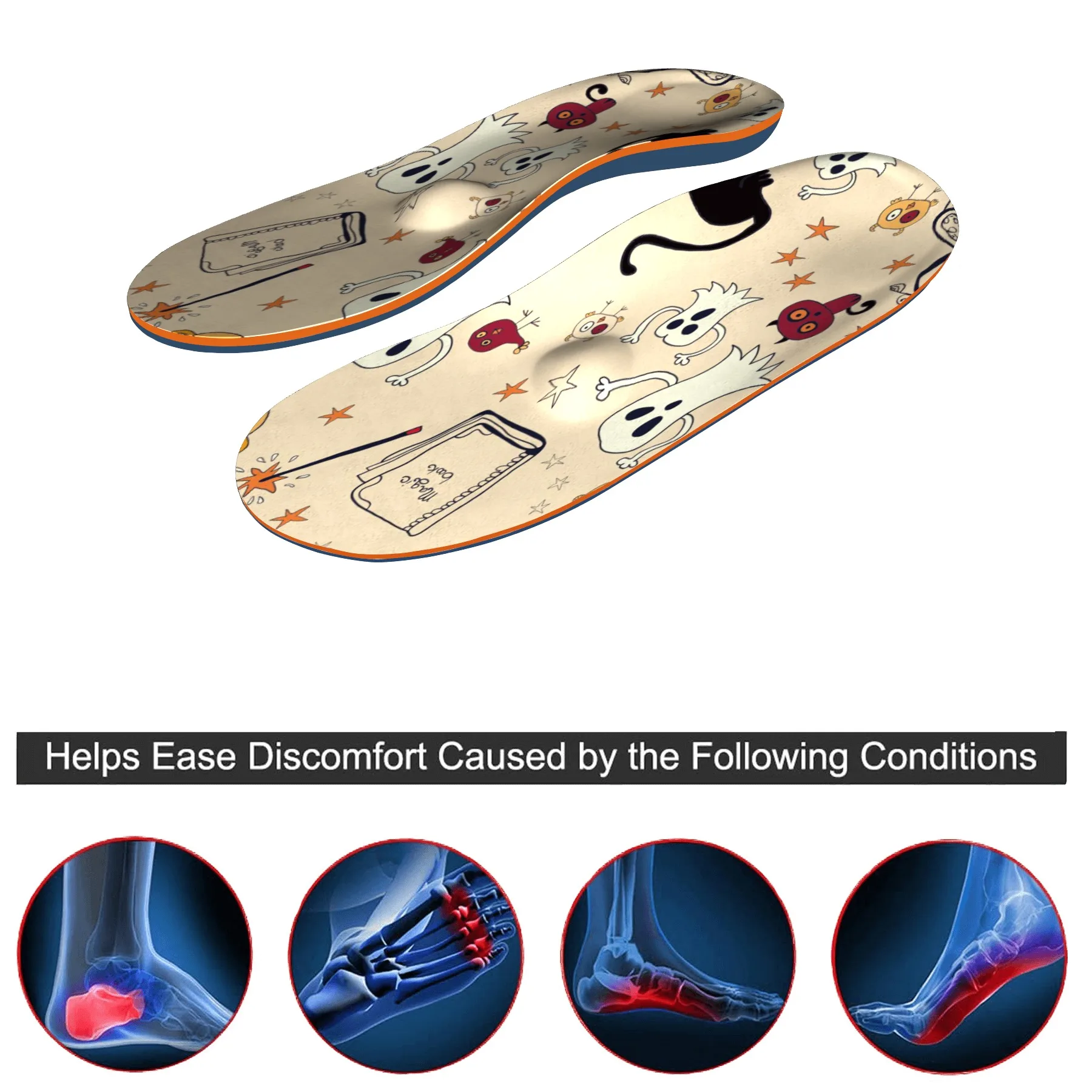 Halloween ghost cartoon plantar fasciitis arch support orthopedic insoles flat feet non-slip orthopedic comfort men and women