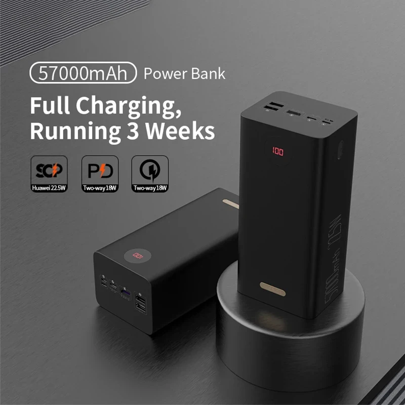 

Power Bank 57000mAh SCP PD QC 3.0 Two-way Fast Charging Powerbank Type-C External Battery Charger For Huawei iPhone
